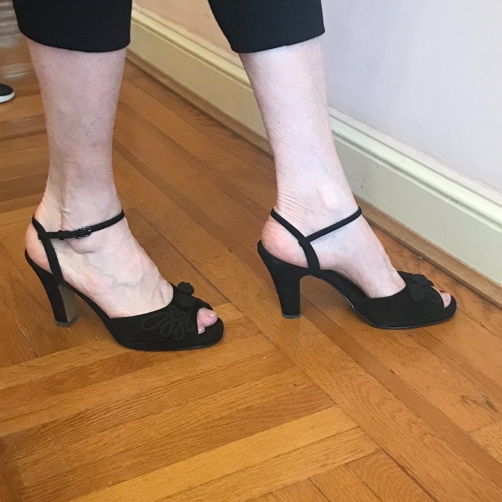 LOFT Black Embroidered Heeled Sandals 6.5